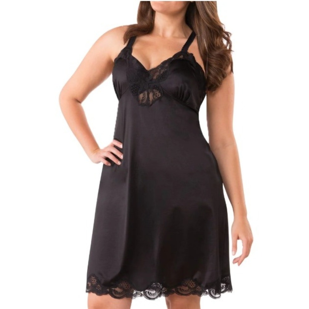 Womens Slip Dress 44 US 2X Black Lace Satin Whimsigoth Babydoll Y2K Fairy Grunge - Picture 7 of 8